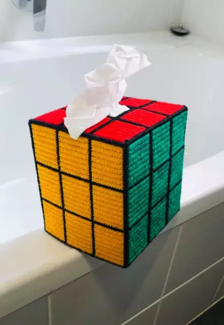 Tapestry RUBIKS CUBE Design Tissue Box Cover "Solved!" - Unique - Handmade