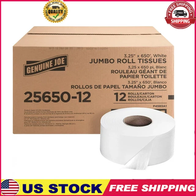Jumbo Roll Dispenser Bath Tissue Unscented Restroom Bathroom Paper 2-ply 12 Pack