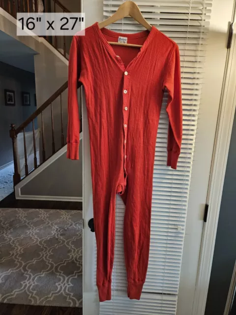 VINTAGE RED UNION Suit Long Underwear USA Wool Blend Duofold Trap Door Large 31.49 PicClick