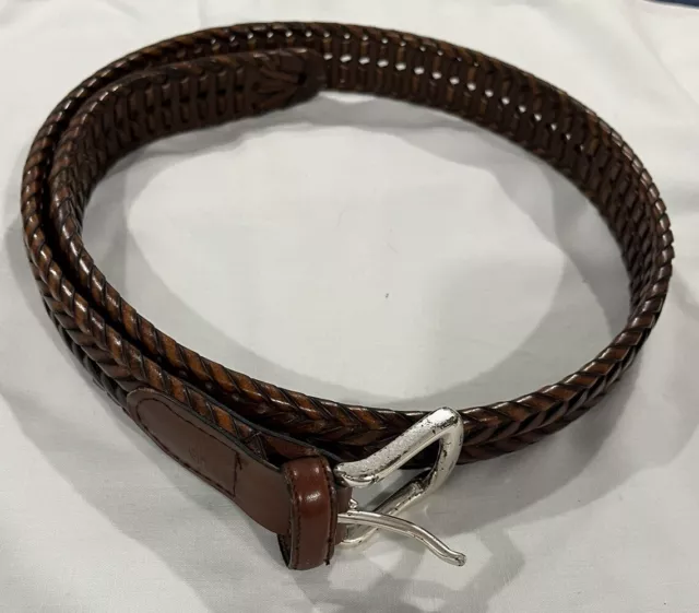 Dockers Brown Braided Woven Leather Silver Buckle Men's Belt Sz 34