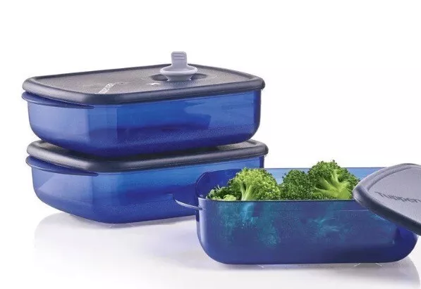 Tupperware Vent 'N Serve Medium Shallow SET OF 3 Microwave Freezer Indigo