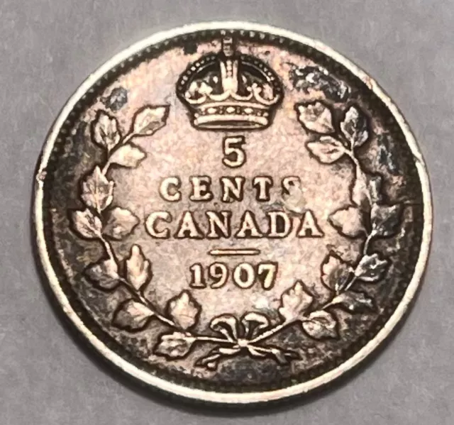 CANADA - Edward VII - 5 Cents - 1907 - KM-13 - Tiny Silver Coin - FREE USA S&H!