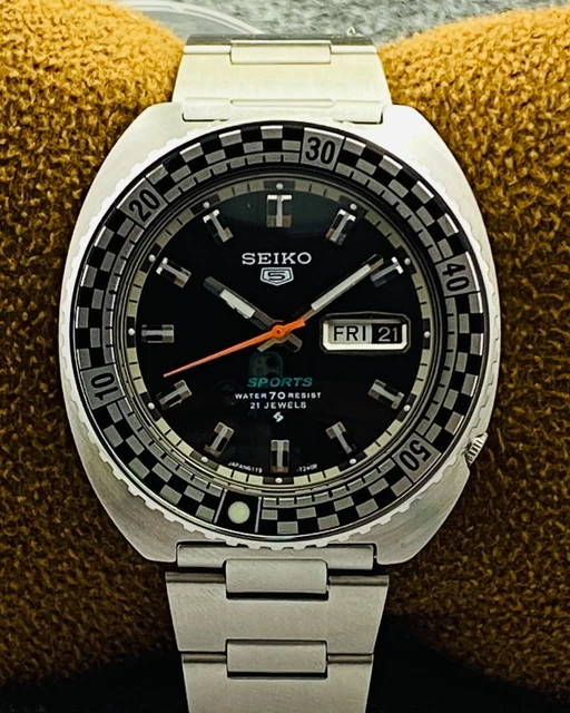 Vintage Seiko 5 sport Rally Diver Automatic 6119-7173 Day/Date Men's Watch 70's