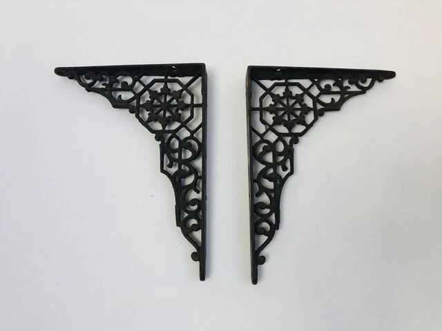 Pair of Antique Cast Iron Shelf Brackets 6" X 8" Victorian Ornate