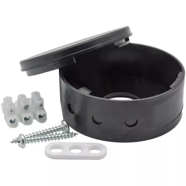 Caja de distribución negra incl. pinza de lujuria de 3 pines y accesorios ø 70x32mm