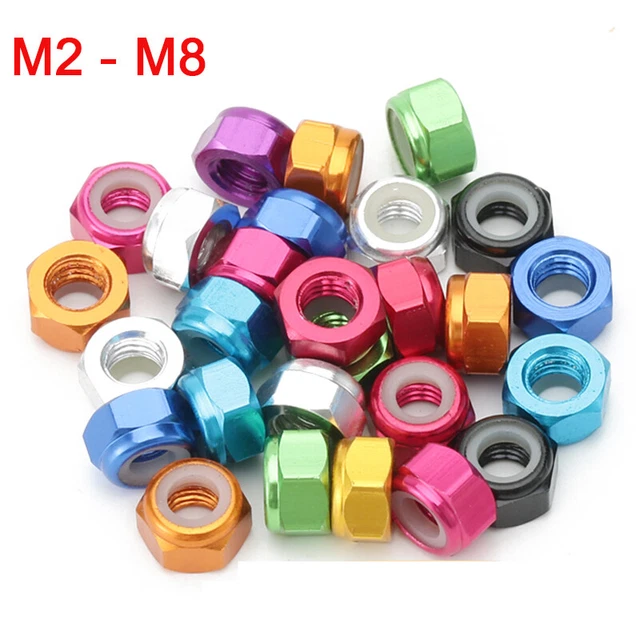 Tuerca de bruja de nailon inserto bloqueo madre Nyloc tuercas aluminio multicolor M2 M3 M5 M6