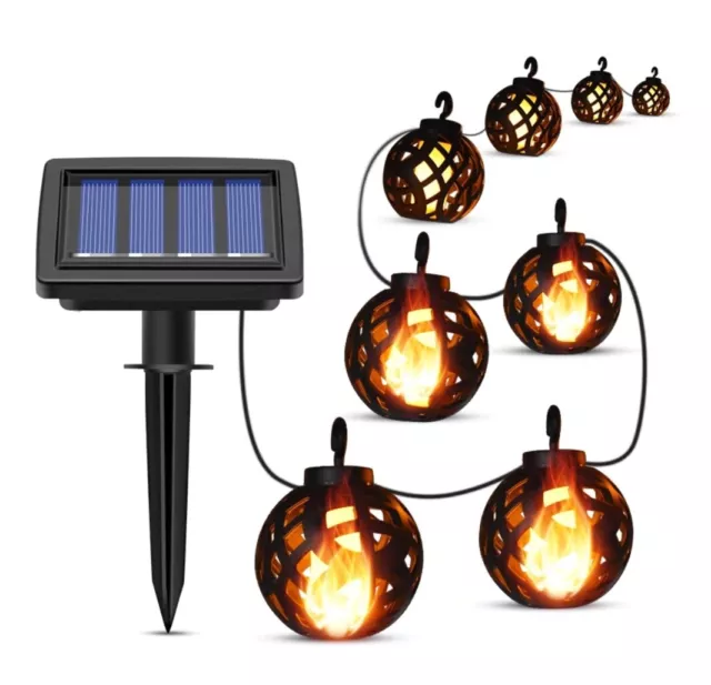 Lámpara LED 8 Bolas Solar Linterna Jardín Llama Parpadeo Luz Colgado Pared