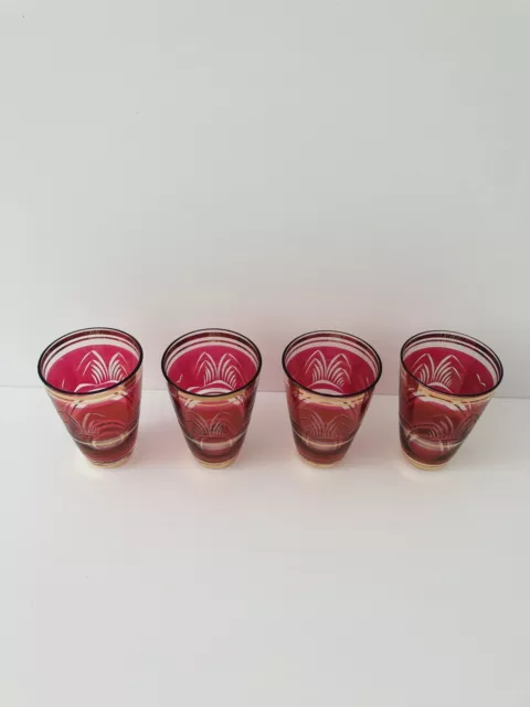 Set Of 4 Vintage Etched Rose & Gold Very Pretty Wine Glasses. VGC Party Perfect 2