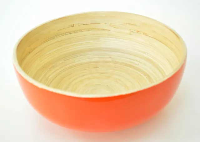 Handmade Decorative Serving Round Bamboo Bowl Lacquer Hi Gloss Orange Medium 2