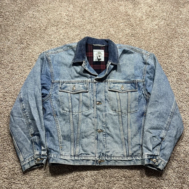 Vintage Banana Republic Denim Jacket Quilted Lining Safari Travel 90s Corduroy
