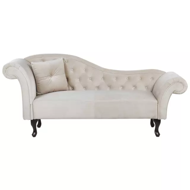 Chaise Longue Canapé Méridienne Chesterfield Côté Gauche en Velours Beige Confo