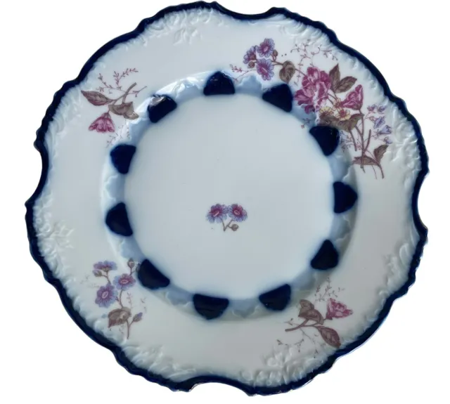 Antique 1920 Hermann Ohme Germany Porcelain Floral Flow Blue Serving Cake Plate