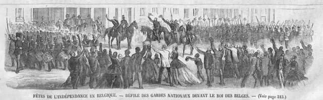 Belgique Defile Garde Nationale Devant Roi Des Belges Gravure Engraving 1869