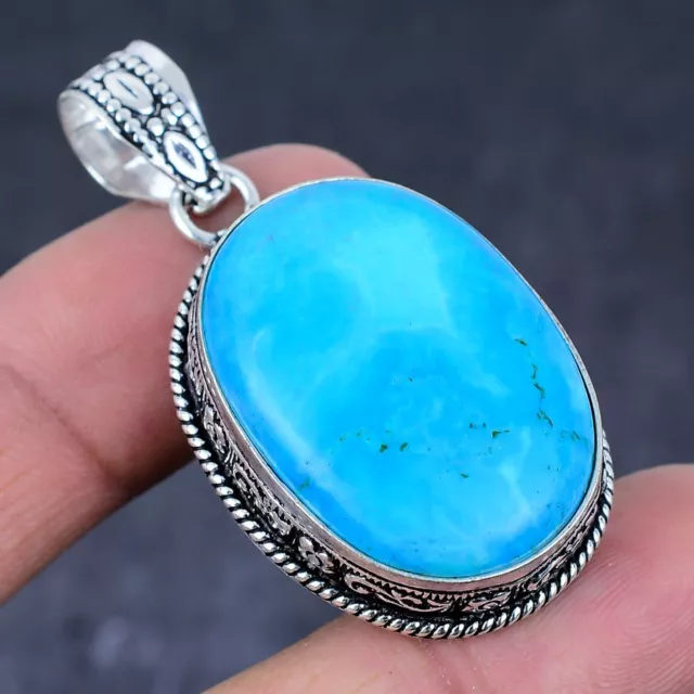 Natural Tibetan Turquoise Handmade 925 Sterling Silver Pendant 1.97" Gift Q484