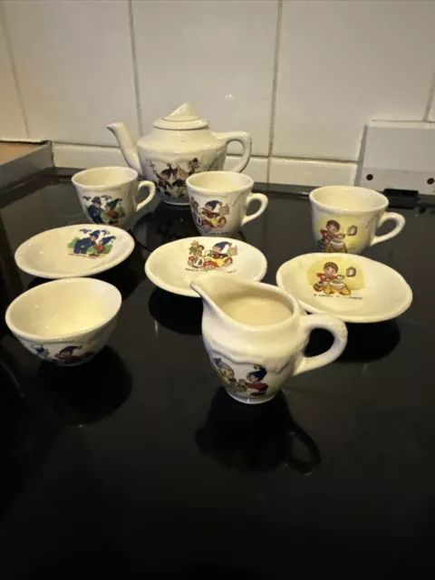 Vintage Noddy Toy Tea Set Ceramic 1950s 9 piece set Teapot/cups&saucers