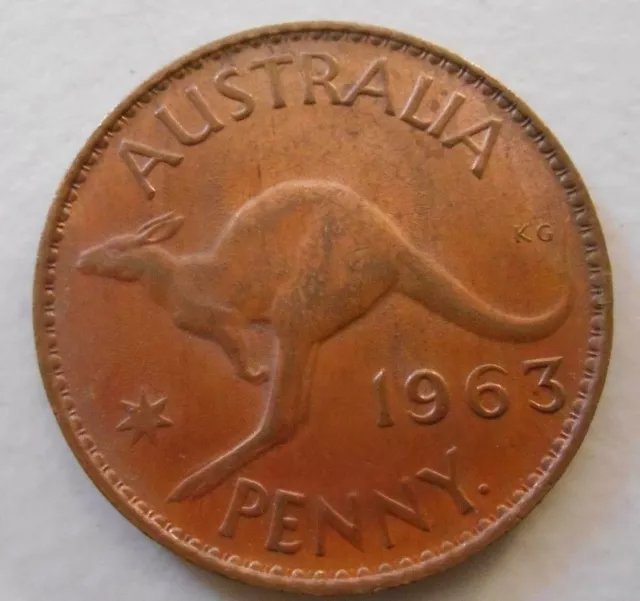 1963 1d Y. Dot after Penny Australian ONE PENNY QUEEN Elizabeth II (very Nice)