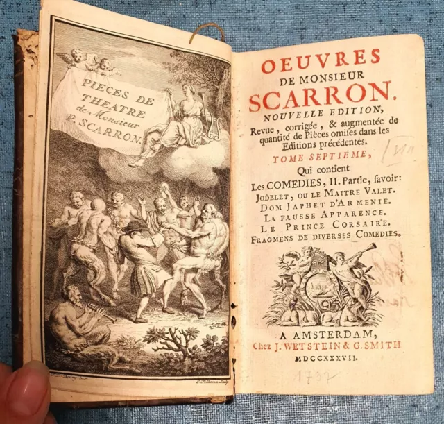 1737 Oeuvres De Monsieur Scarron Comédies Français Rareté Livre Antique RARE