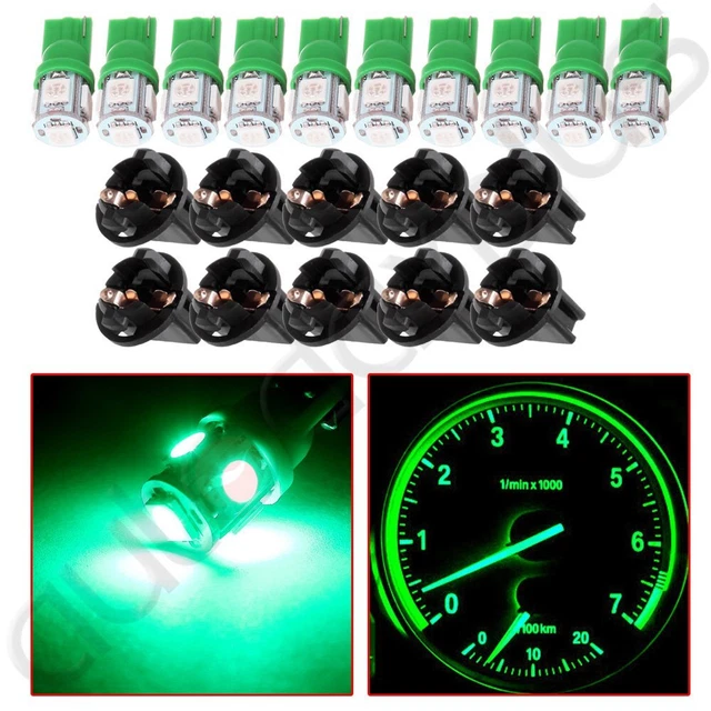 10X Green 5-5050-SMD LED T10 Instrument Cluster Gauge Light + Twist Lock Socket