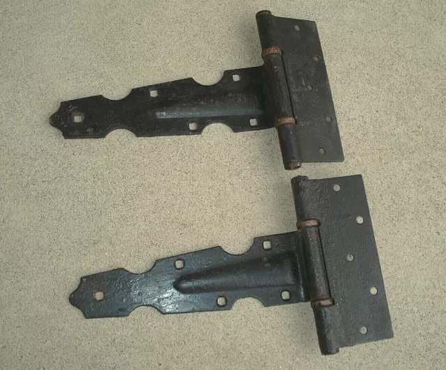 Vintage Or Antique Pair Cast Iron Strap Hinges Barn Door Gate Shed 10" Long