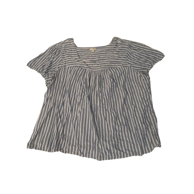 Terra & Sky Plus Size Women's Asymmetrical Striped Square Neck Blue Top 4X