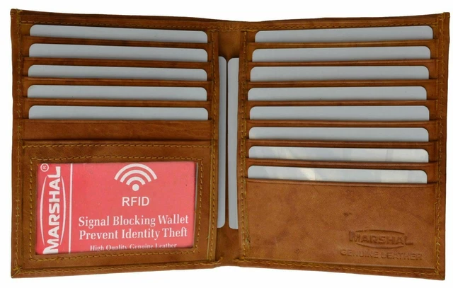 RFID Hipster Mens Genuine Cow Leather Slim Bifold Euro Multi Card ID Wallet Tan