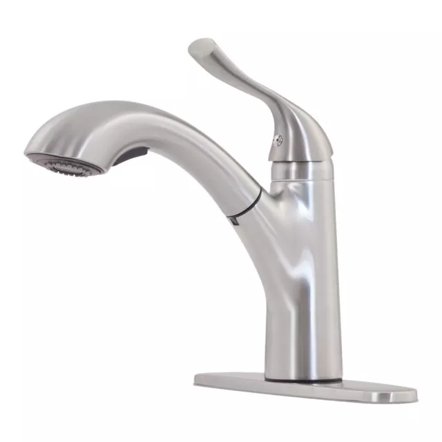 Novatto TKF-022BN Topia Brass Pull Out Kitchen Faucet In Brushed Nickel