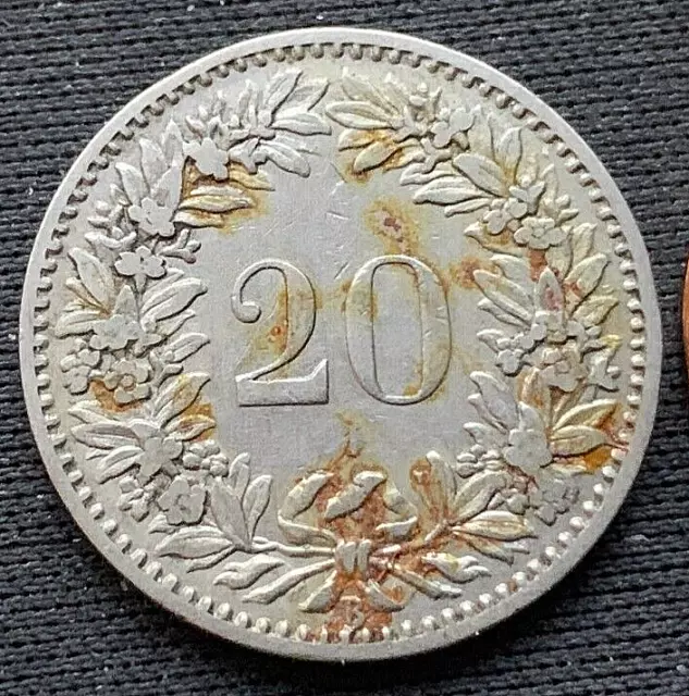 1891 Switzerland 20 Rappen Coin AU ( 1 Million Minted )  Rare World Coin  #M146