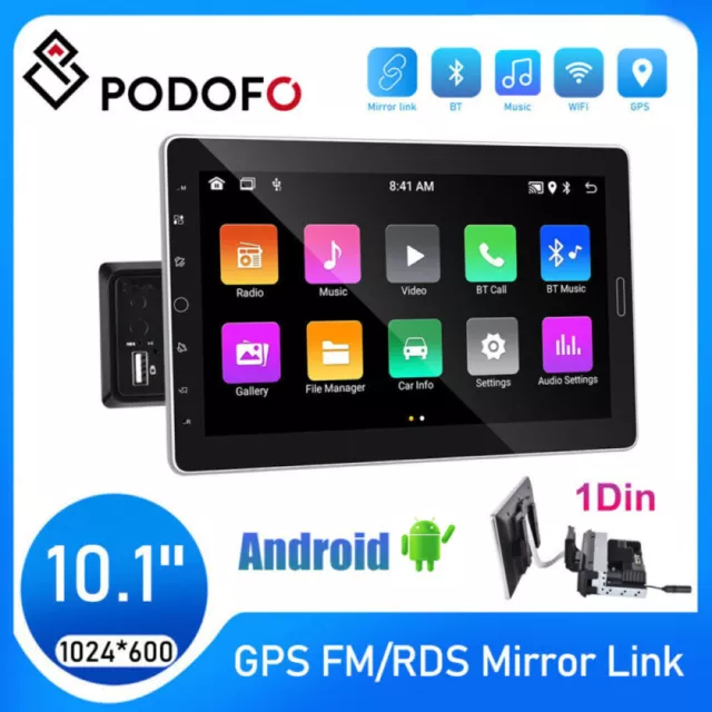 10.1 Zoll Android 12 Autoradio 1 DIN mit GPS Navi WiFi USB DAB+ OBD2 BT 4-Kore