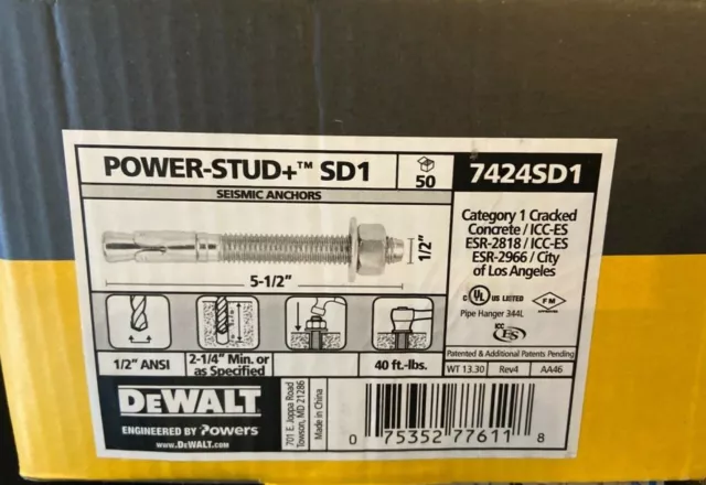 NEW DEWALT ENGINEERED BY POWERS 5-1/2" Steel Expansion Wedge Anchor, 50PK