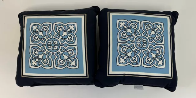 2 Restoration Hardware Blue Patterned Throw Pillows