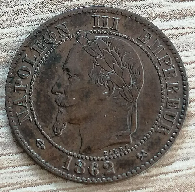 Deux centimes Napoléon III, tête laurée 1862 K (Bordeaux) en bronze