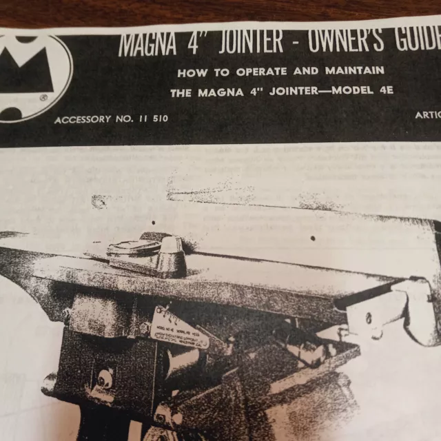 SHOPSMITH MAGNA 8 Page 4" JOINTER Model 4-E Owner's Guide 
