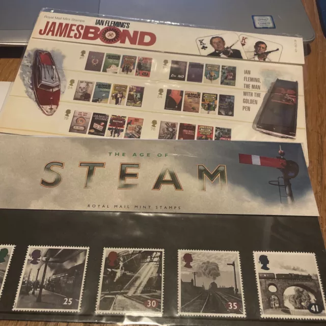 Royal Mail Mint Stamps - James Bond Book Cover Stamp Set + The Age Of Steam Set