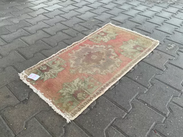 Vintage Distressed Small Area Rug Hand Knotted Oushak Rugs Yastik -
