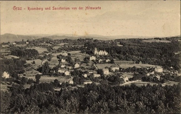Ak Graz Steiermark, Rosenberg und Sanatorium von der Hilmwarte - 3570364