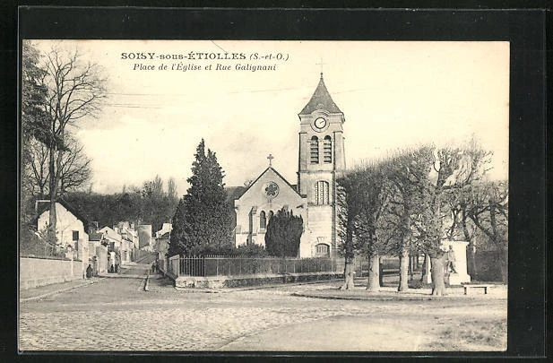 CPA Soisy-sous-Étoiles, Place de l´Église et Rue Galignani 1925