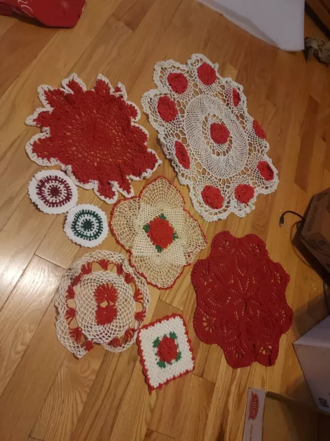 Vintage Red Doilies - Estate Lot of 8 Hand Made
