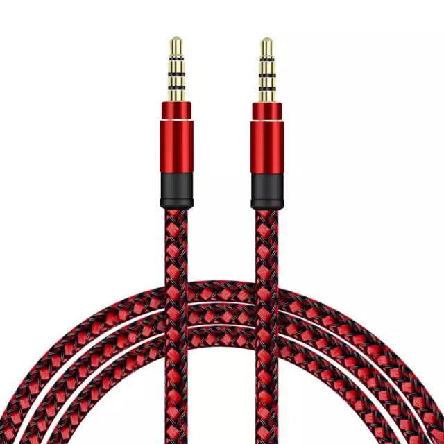 SDTEK Câble audio auxiliaire tressé rouge extra long de 3 mètres Prise de