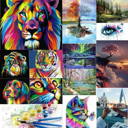 DIY Animal Oil Painting By Numbers Kit Craft Paint Canvas Frameless Kids GiftsUK