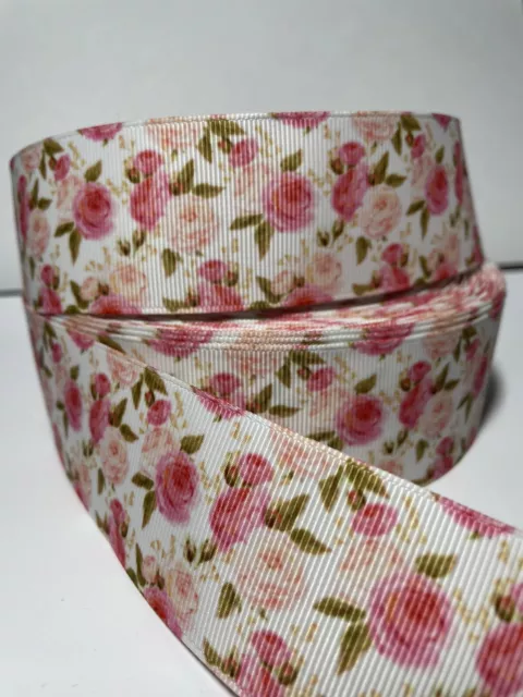 Flowers Roses 38mm Grosgrain Ribbon 1 Meter Length Hairbows Craft Scrapbooking