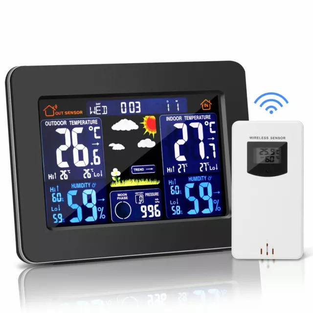 LCD Digital Indoor & Outdoor Wireless Weather Station Clock Calendar Thermometer