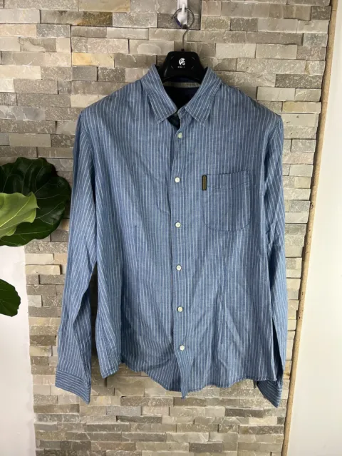 Armani Jeans AJ Mens Size XXL 2XL Blue Striped Shirt