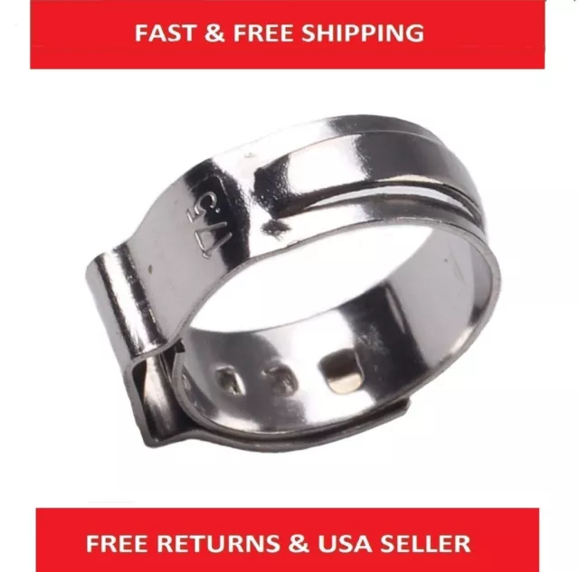 100X  1/2‘’ PEX Clamp Cinch Rings Crimp Pinch Fittings 304 Stainless Steel