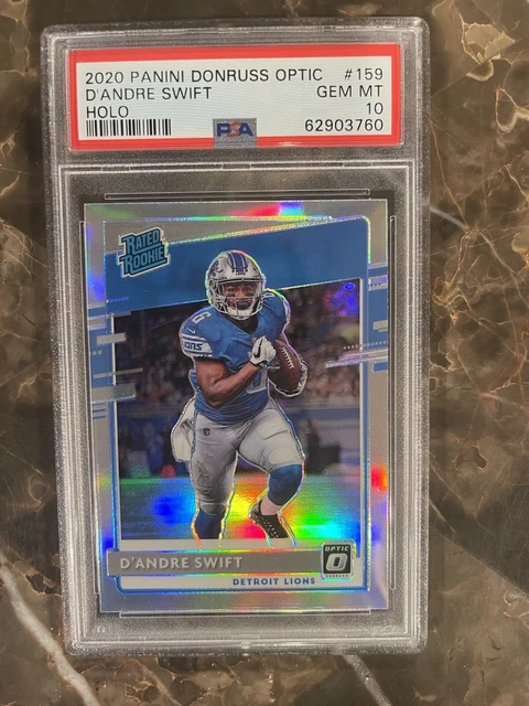 2020 Panini Donruss Optic D'Andre Swift SILVER HOLO PRIZM RC PSA 10 #159 LIONS