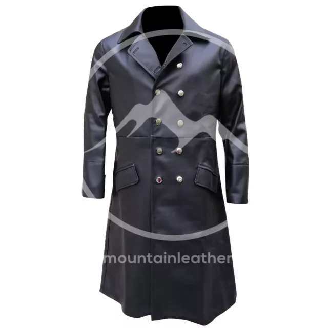 German Coat Classic WWI UNIFORM MILITARY OFFICER Black Leather Trench Jacket 2