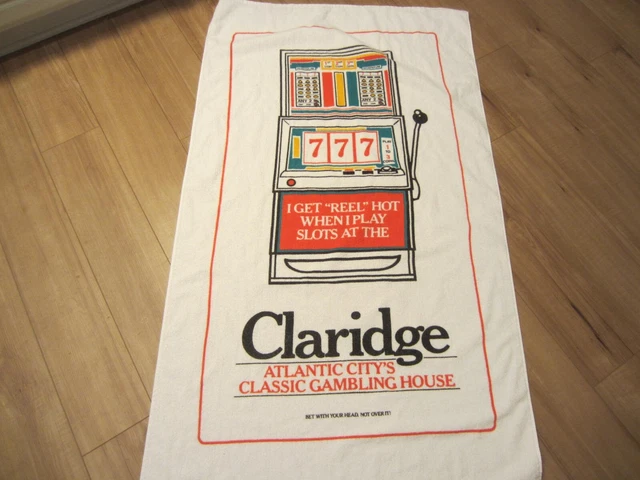 Vtg Claridge Casino Hotel Beach Towel 57” X 35 Slot Machine MINT Condition USA