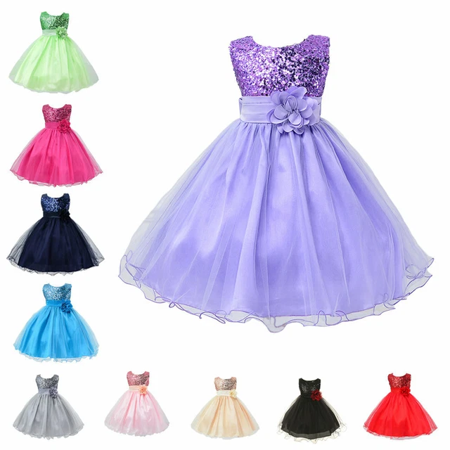 Girls Kids Glitter Sequin Wedding Flower Girl Dress Pageant Prom Party Ball Gown