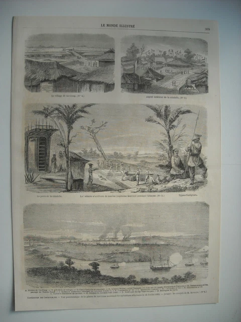 Gravure 1863. Expe Cochinchine. Village De Co-Cong. Int Citadelle. Batterie.....