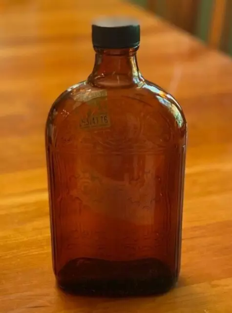 Vintage Hiram Walker and Sons Canada One Pint Amber Bottle With Cap Made in USA