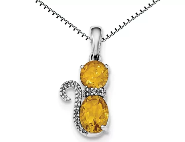 Sterling Silver Citrine Cat Pendant 1.50 Carat (ctw) with Chain